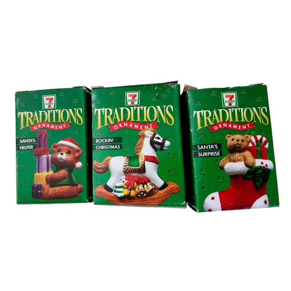 Lot of 3 Ornaments Santa Helper Rocking Christmas Santa Surprise 1997